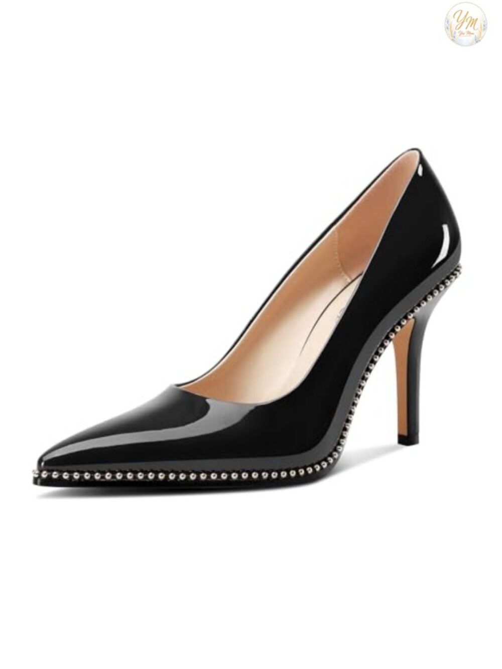 Womens Stiletto Mid Heel Pointed Toe Pumps Slip-on Beaded Prom Wedding Classic